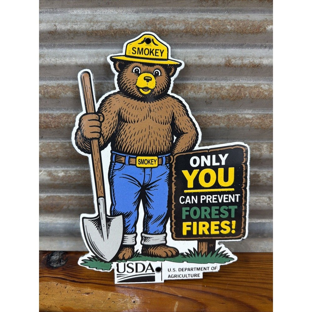 Vintage Smokey Bear Porcelain Sign - Fire Prevention Advertisement Forest Sign
